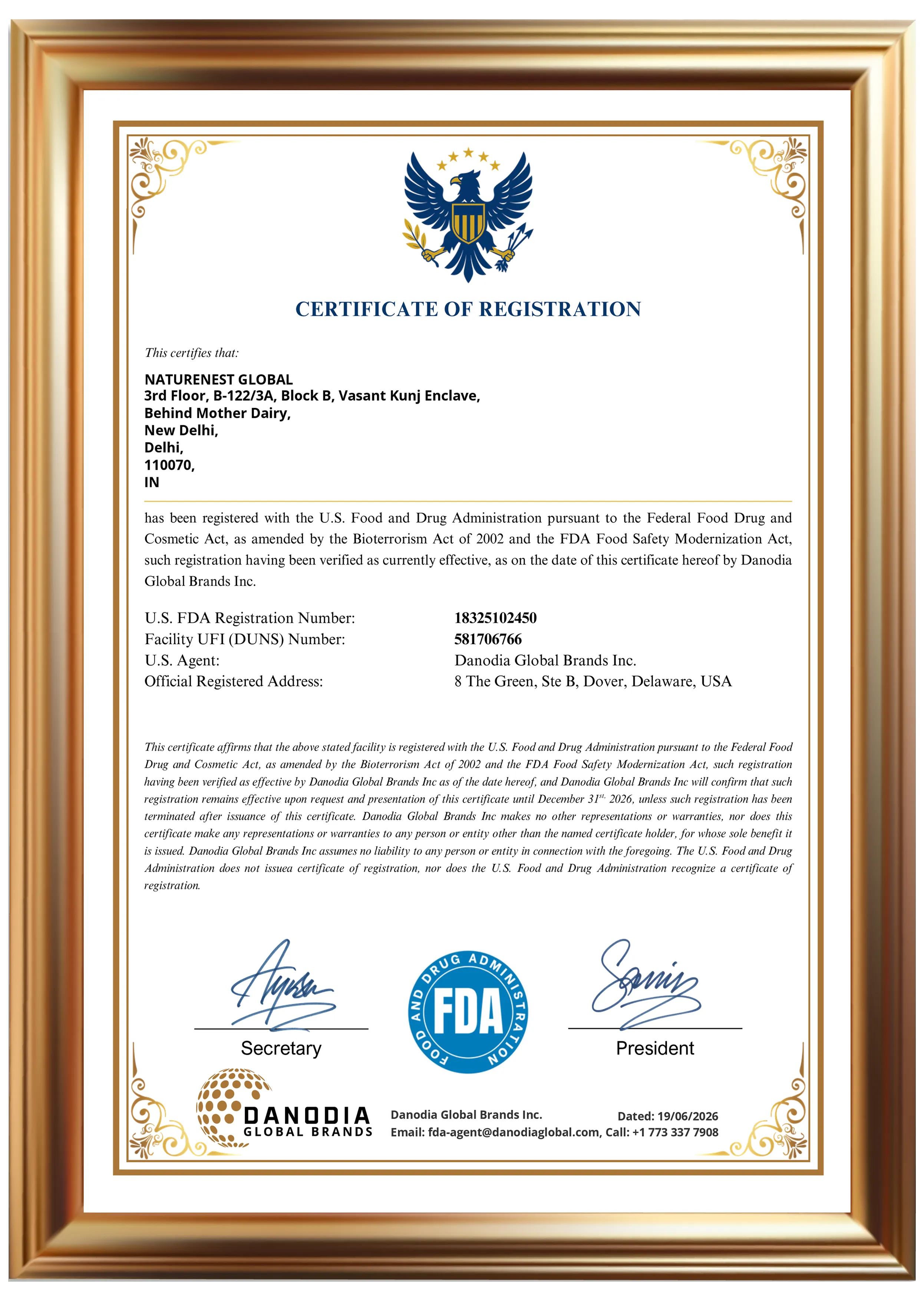 FDA Certificate