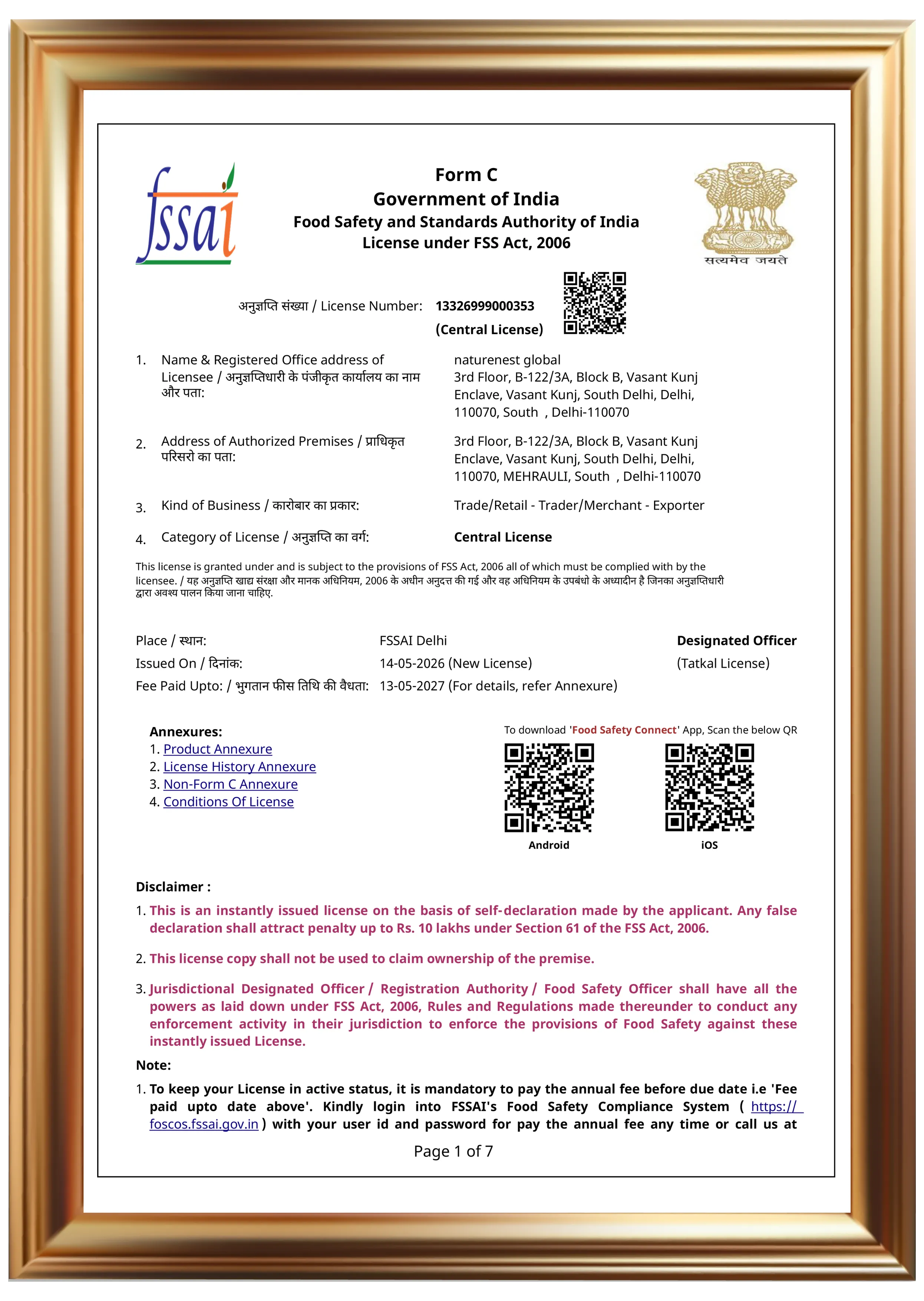 FSSAI Certificate